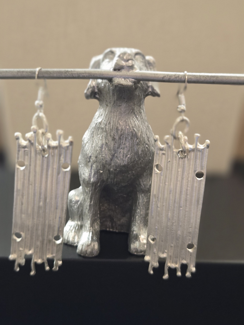 Striking Textured Silver Tone Panel Earrings